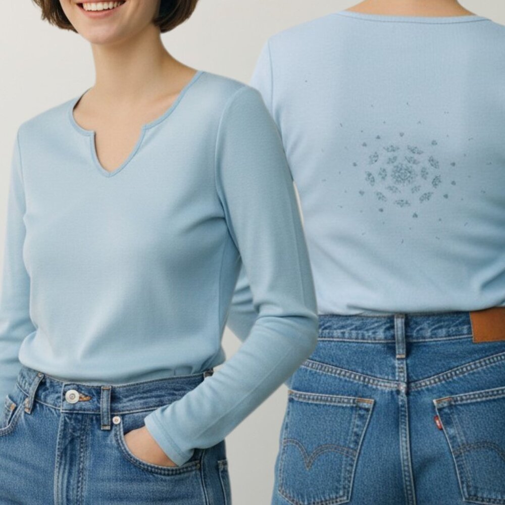 Gap Top Vintage Womens XL Blue Long Sleeve Cotton Y2K Mandala Medallion Tee